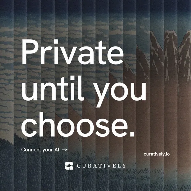 Instagram post for Curatively: "Private until you choose." Minimal luxury style, poster layout, dark palette in black, grey.
