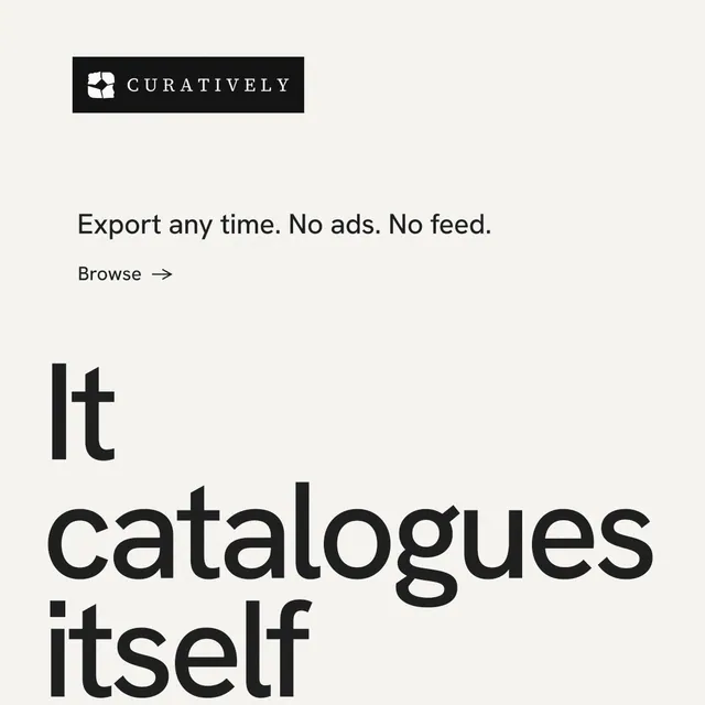 Instagram post for Curatively: "All of it, in one grid." Minimal luxury style, oversized layout, light palette in white, grey.