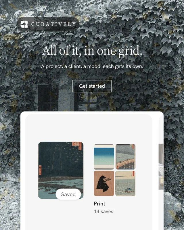 Instagram portrait post for Curatively: "All of it, in one grid." Editorial style, centred layout, light palette in grey, black, white.
