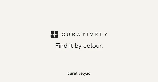 Social ad for Curatively: "Find it by colour." Swiss style, end card layout, light palette in white.