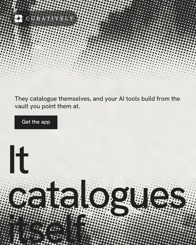 Instagram portrait post for Curatively: "Private until you choose." Swiss style, oversized layout, light palette in grey, white.