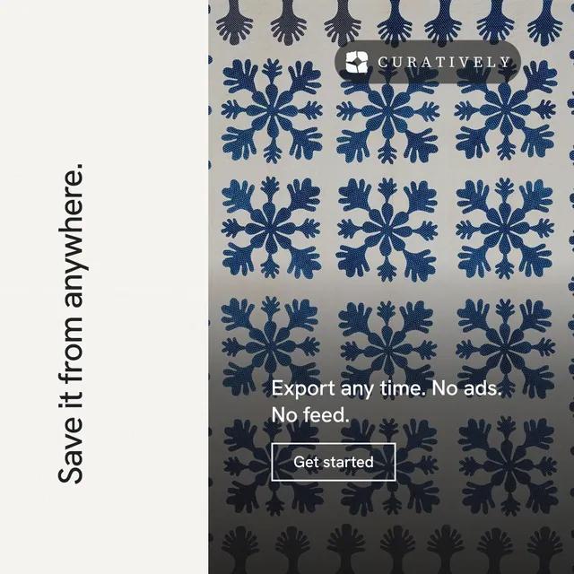 Instagram post for Curatively: "Save it from anywhere." Editorial style, vertical layout, light palette in white, black, grey.
