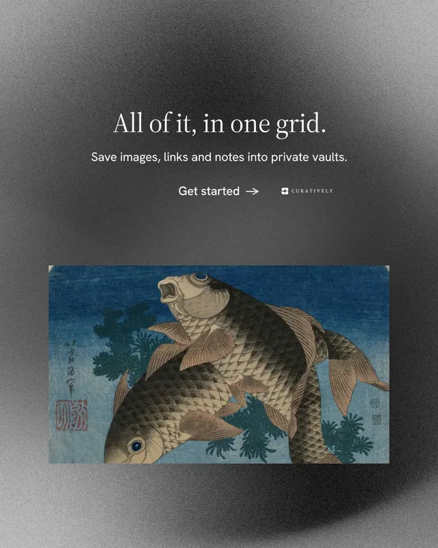 Instagram portrait post for Curatively: "All of it, in one grid." Minimal luxury style, centred layout, dark palette in grey, black.