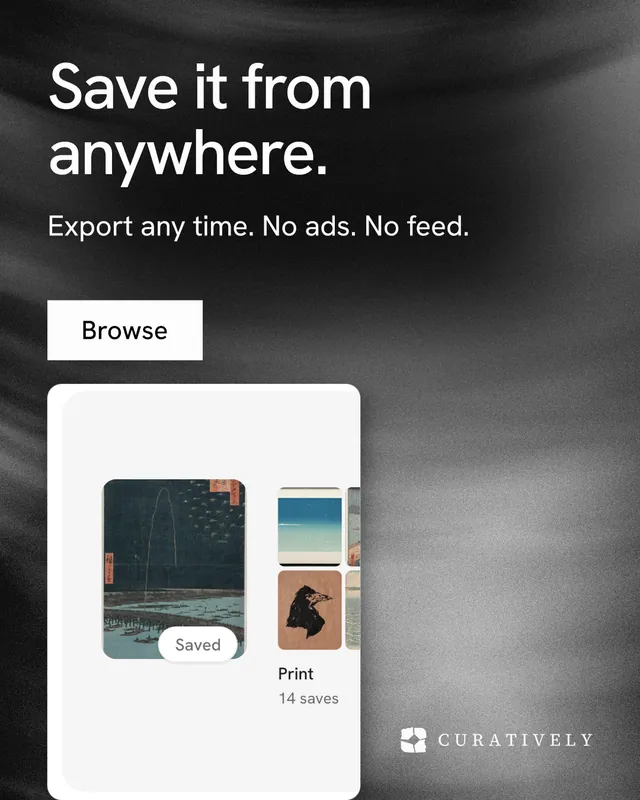Instagram portrait post for Curatively: "Save it from anywhere." Swiss style, skeleton layout, light palette in black, grey, white.