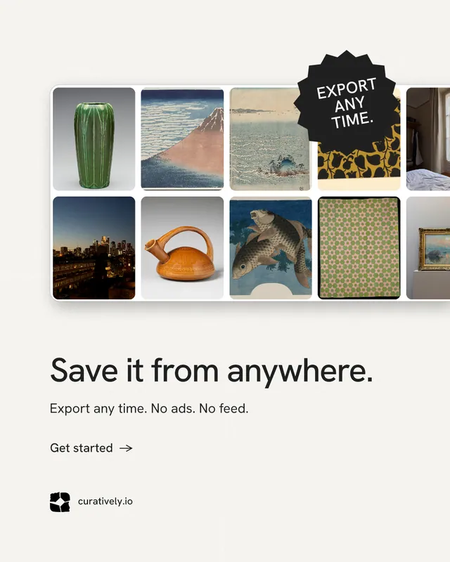 Instagram portrait post for Curatively: "Save it from anywhere." Minimal luxury style, sticker layout, light palette in white, grey.