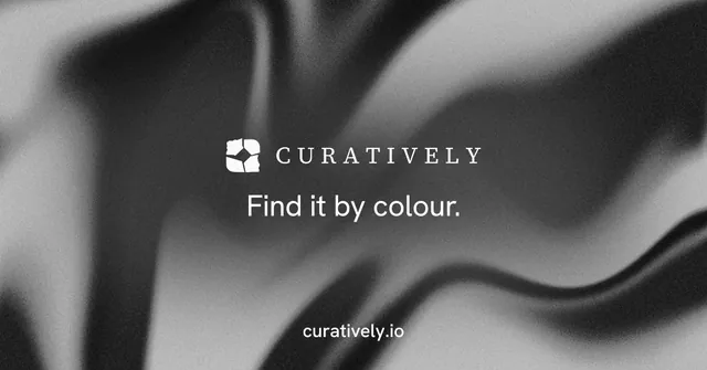 Social ad for Curatively: "Find it by colour." Swiss style, end card layout, dark palette in grey, black.