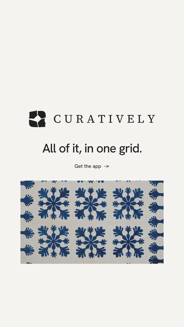 Instagram story for Curatively: "All of it, in one grid." Minimal luxury style, logo hero layout, light palette in white, grey.