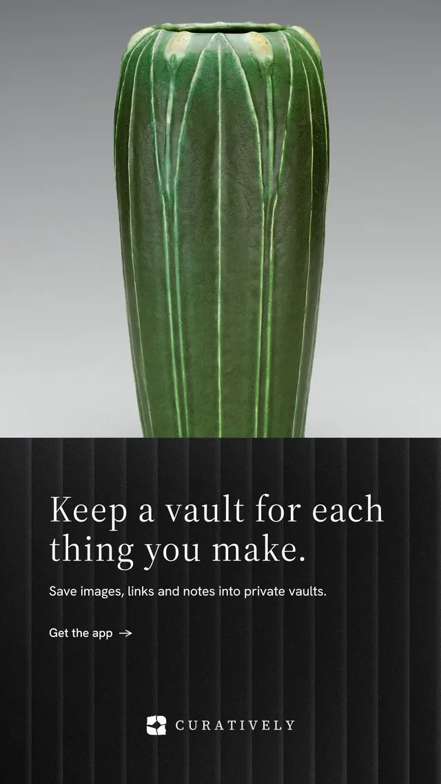 Instagram story for Curatively: "Keep a vault for each thing you make." Minimal luxury style, bottom layout, dark palette in grey, black.