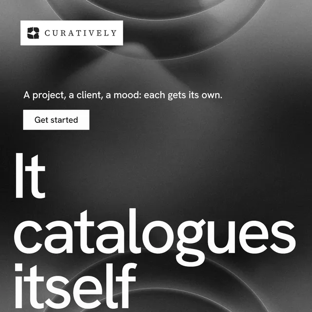 Instagram post for Curatively: "Private until you choose." Swiss style, oversized layout, dark palette in black, grey, white.