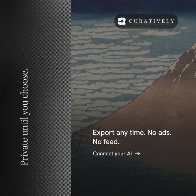 Instagram post for Curatively: "Private until you choose." Minimal luxury style, vertical layout, dark palette in grey, black.