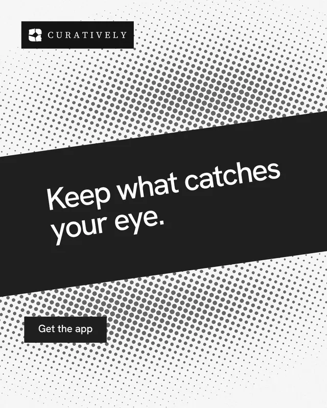 Instagram portrait post for Curatively: "Keep what catches your eye." Swiss style, diagonal layout, light palette in white, black, grey.