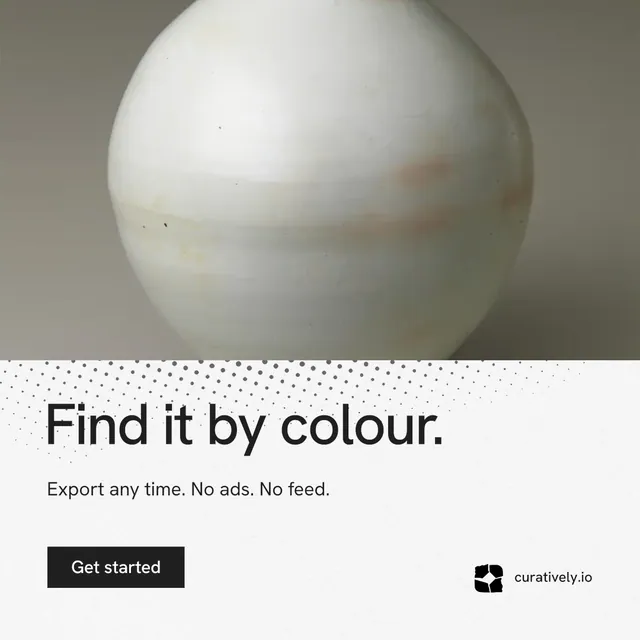 Instagram post for Curatively: "Find it by colour." Split block style, bottom layout, light palette in grey, white.