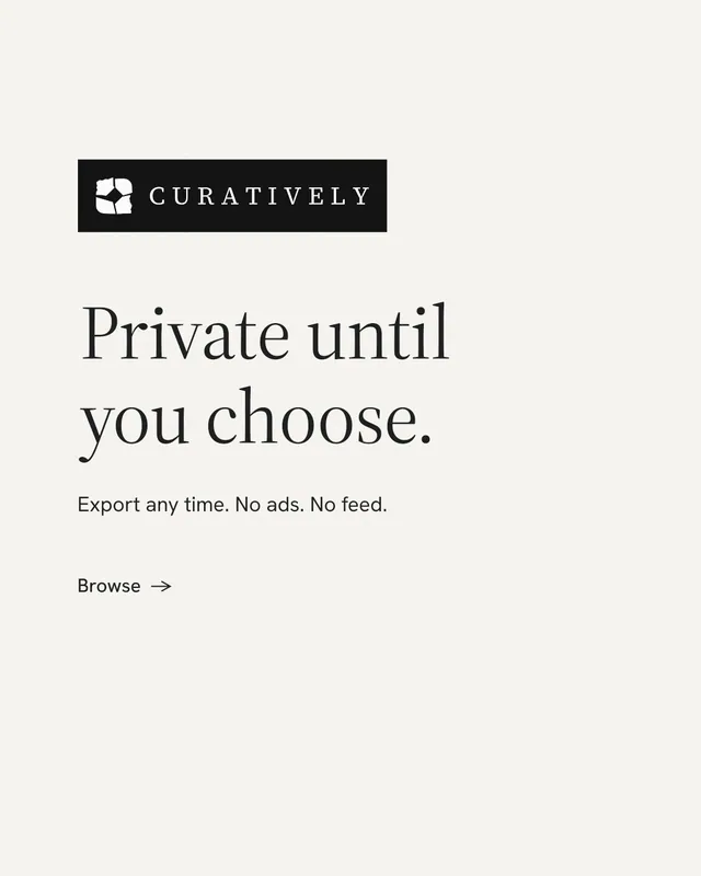 Instagram portrait post for Curatively: "Private until you choose." Minimal luxury style, announce layout, light palette in white.