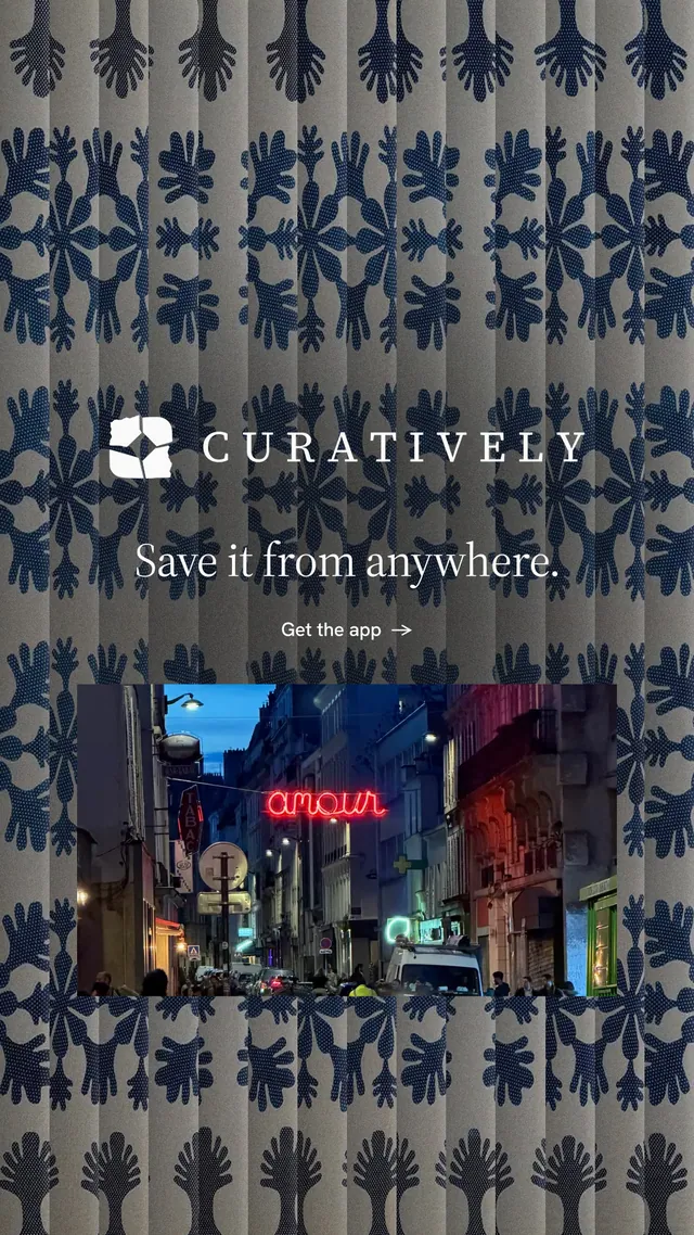 Instagram story for Curatively: "Save it from anywhere." Minimal luxury style, logo hero layout, dark palette in grey, blue, black.