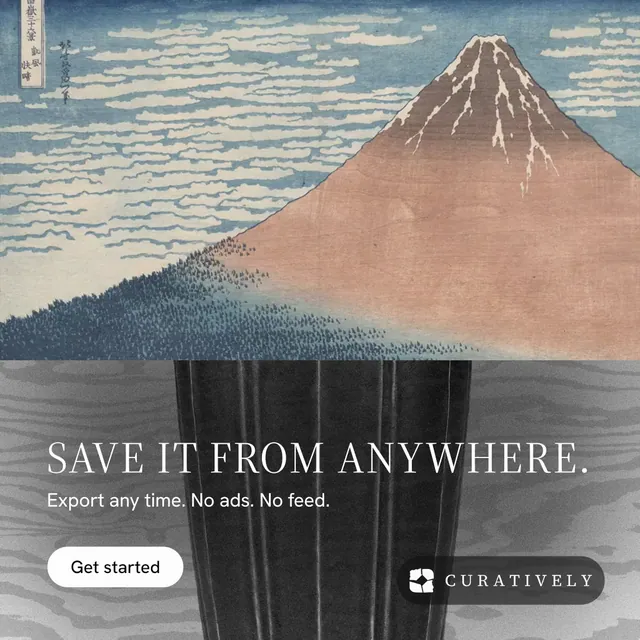 Instagram post for Curatively: "Save it from anywhere." Photo poster style, bottom layout, light palette in grey, black.