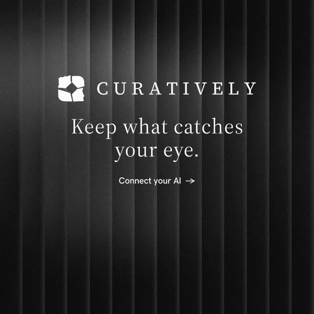 Instagram post for Curatively: "Keep what catches your eye." Minimal luxury style, logo hero layout, dark palette in black, grey.