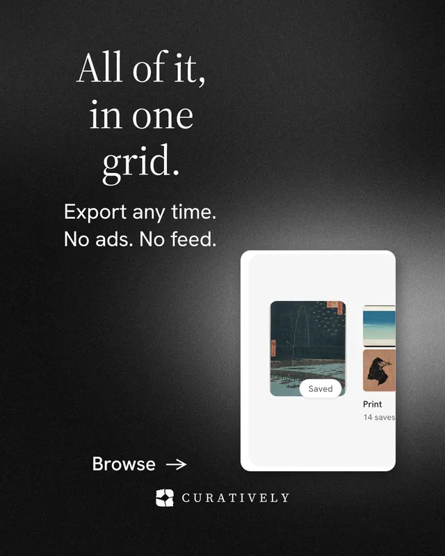 Instagram portrait post for Curatively: "All of it, in one grid." Minimal luxury style, skeleton layout, dark palette in black, grey, white.