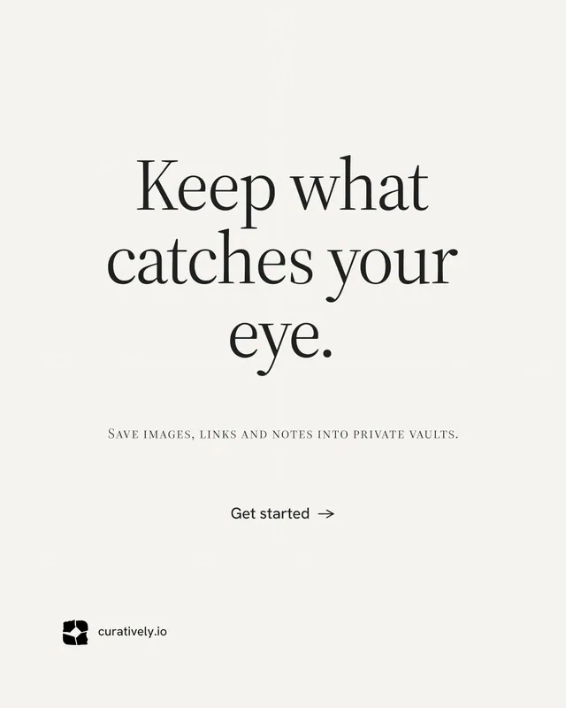 Instagram portrait post for Curatively: "Keep what catches your eye." Editorial style, smallcaps layout, light palette in white.