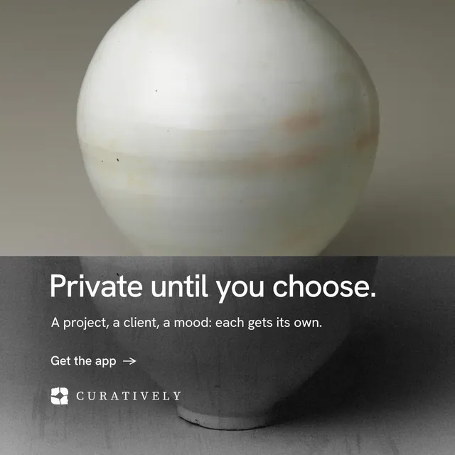 Instagram post for Curatively: "Private until you choose." Minimal luxury style, bottom layout, light palette in grey, black, white.