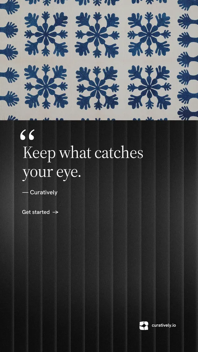 Instagram story for Curatively: "Keep what catches your eye." Minimal luxury style, quote layout, dark palette in black, grey.