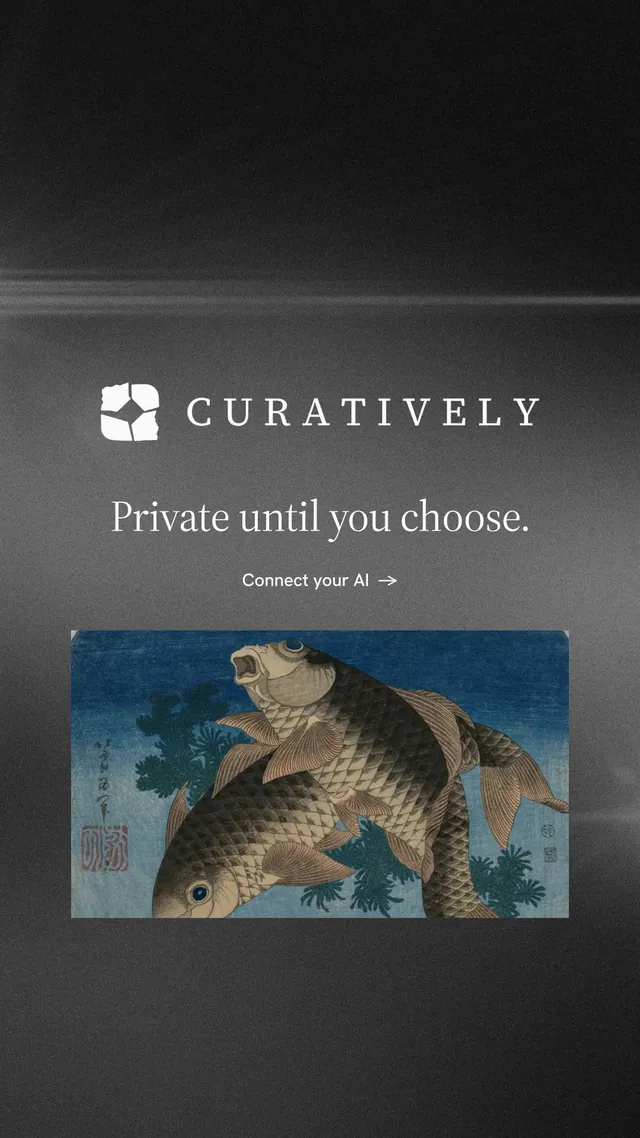 Instagram story for Curatively: "Private until you choose." Minimal luxury style, logo hero layout, dark palette in grey, black.