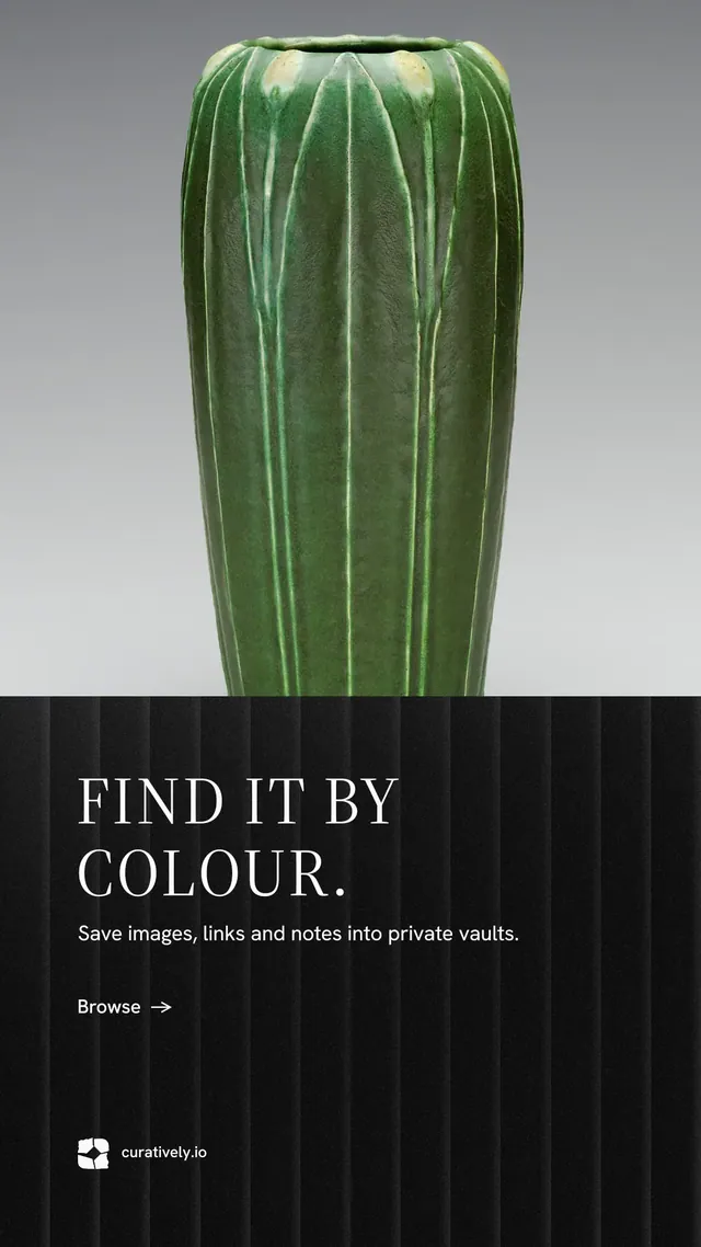 Instagram story for Curatively: "Find it by colour." Minimal luxury style, bottom layout, dark palette in grey, black.