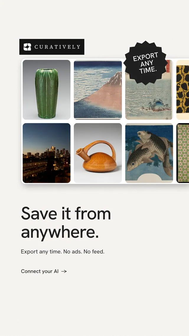 Instagram story for Curatively: "Save it from anywhere." Minimal luxury style, sticker layout, light palette in white, grey.
