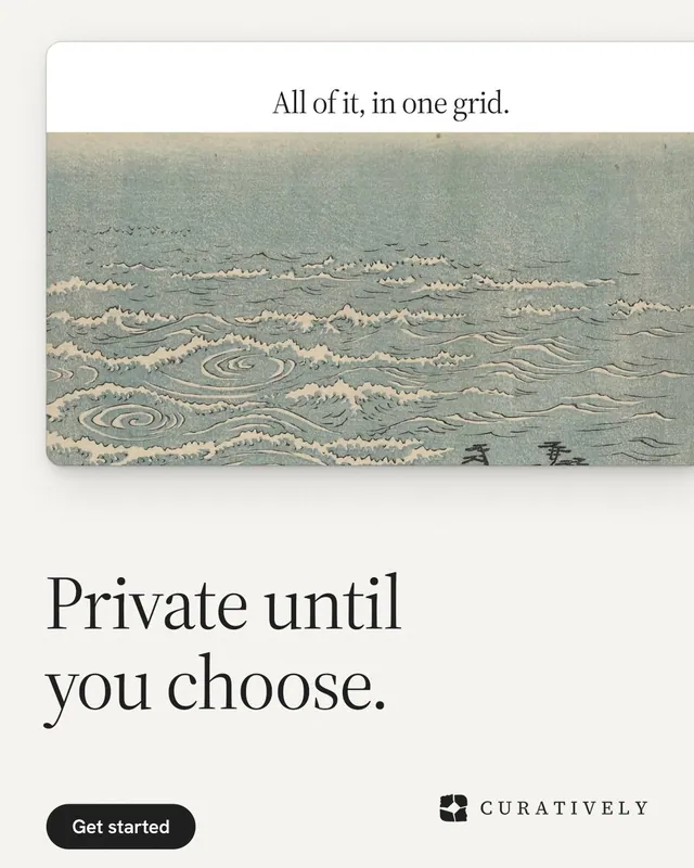 Instagram portrait post for Curatively: "Private until you choose." Data card style, bottom layout, light palette in white, grey.
