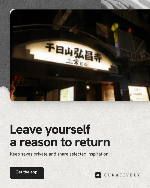 Instagram portrait post for Curatively: "Leave yourself a reason to return". Paper trio style, bottom layout, light palette in black, white, grey.