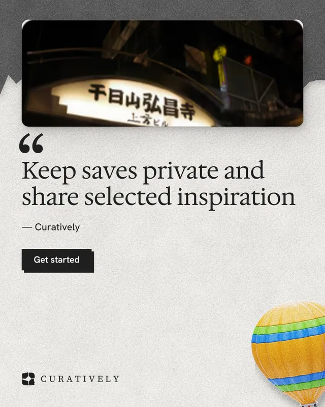 Instagram portrait post for Curatively: "Keep saves private and share selected inspiration". Paper trio style, quote layout, light palette in white, black, grey.