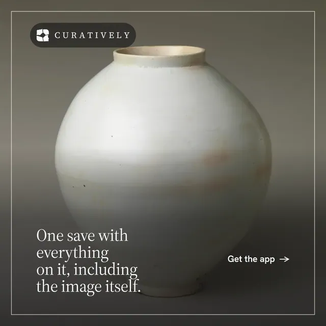 Instagram post for Curatively: "One save with everything on it, including the image itself." Editorial style, image led layout, dark palette in grey, black, white.