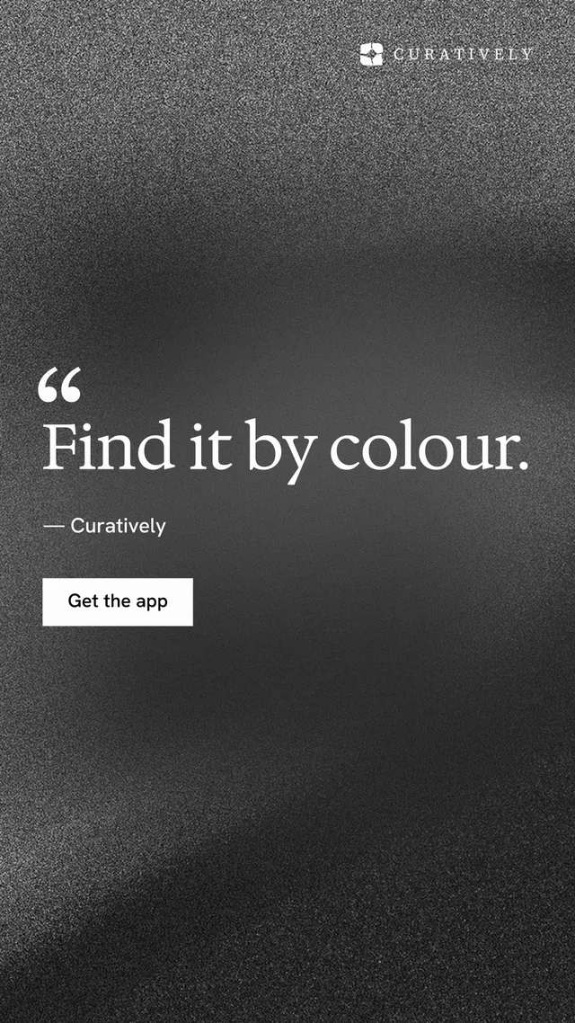 Instagram story for Curatively: "Find it by colour." Swiss style, quote layout, dark palette in grey, black.