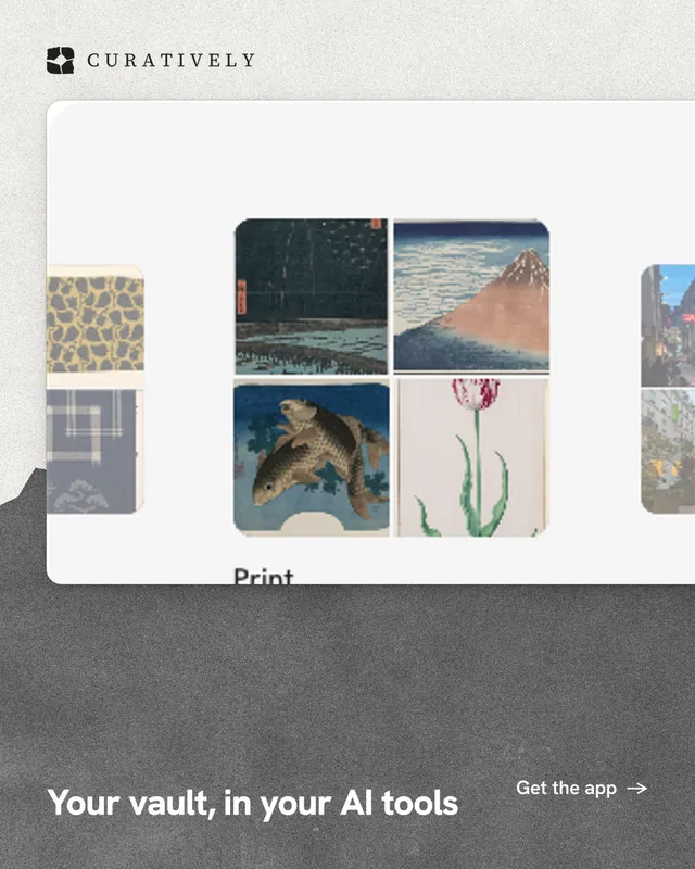 Instagram portrait post for Curatively: "Your vault, in your AI tools". Paper trio style, image led layout, light palette in grey, white.