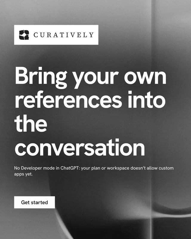 Instagram portrait post for Curatively: "Bring your own references into the conversation". Swiss style, announce layout, dark palette in grey, black.