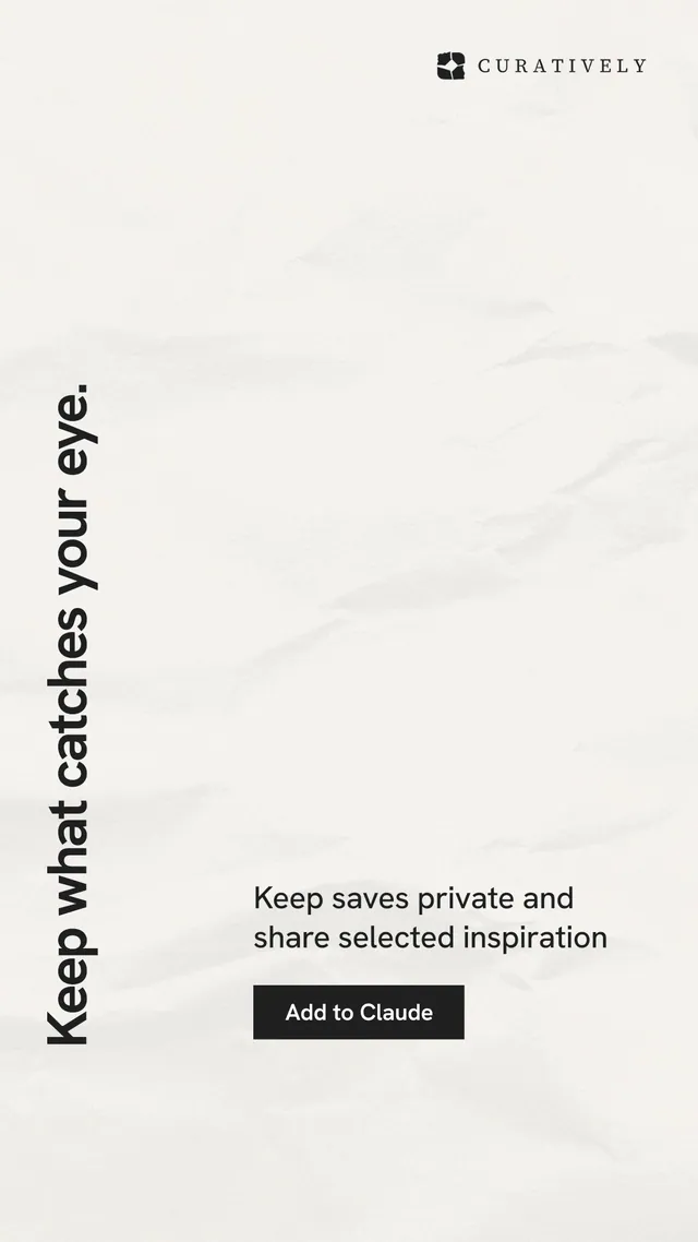 Instagram story for Curatively: "Keep what catches your eye." Swiss style, vertical layout, light palette in white, grey.