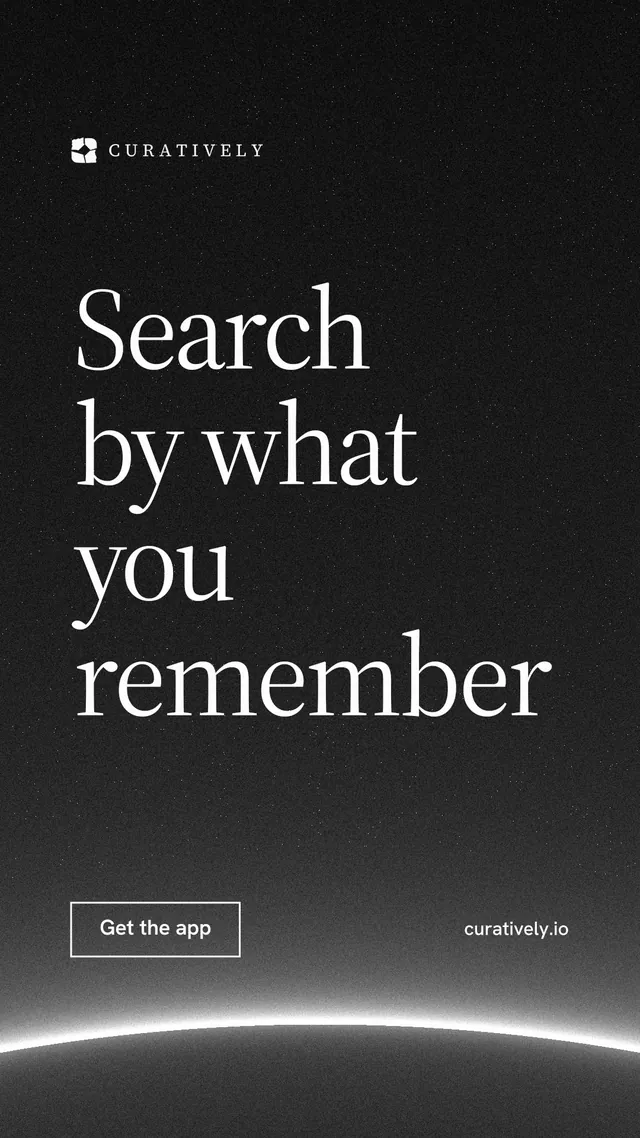 Instagram story for Curatively: "Search by what you remember". Editorial style, poster layout, dark palette in black, grey.