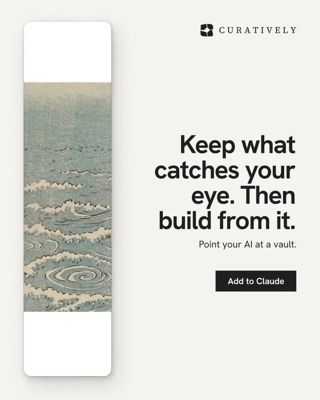 Instagram portrait post for Curatively: "Keep what catches your eye. Then build from it." Swiss style, right layout, light palette in white, grey.