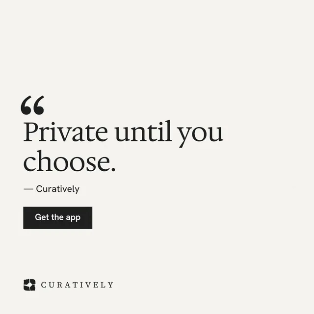 Instagram post for Curatively: "Private until you choose." Swiss style, quote layout, light palette in white.