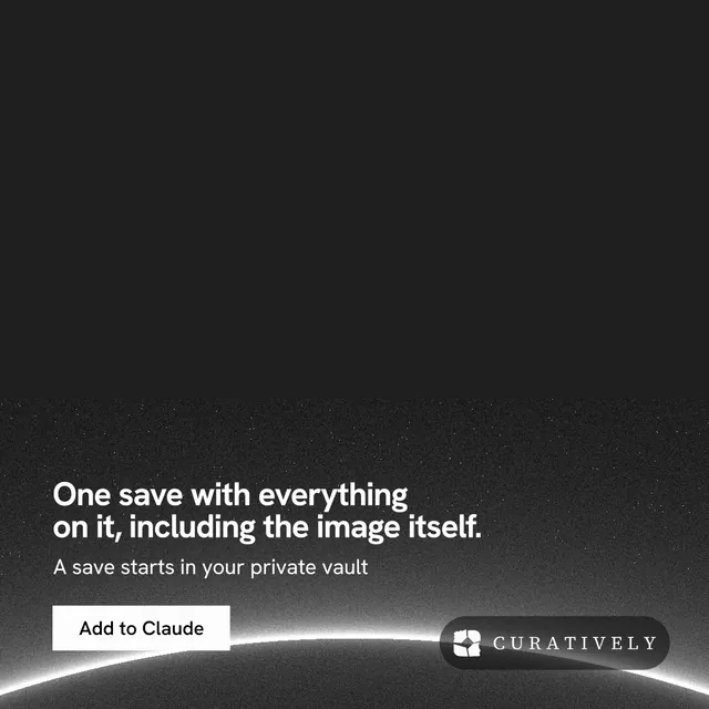 Instagram post for Curatively: "One save with everything on it, including the image itself." Swiss style, bottom layout, dark palette in black, grey.