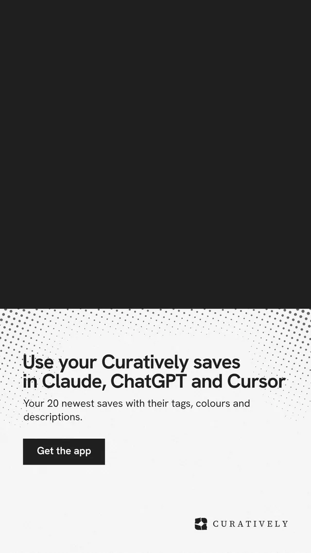 Instagram story for Curatively: "Use your Curatively saves in Claude, ChatGPT and Cursor". Swiss style, bottom layout, light palette in black, white, grey.