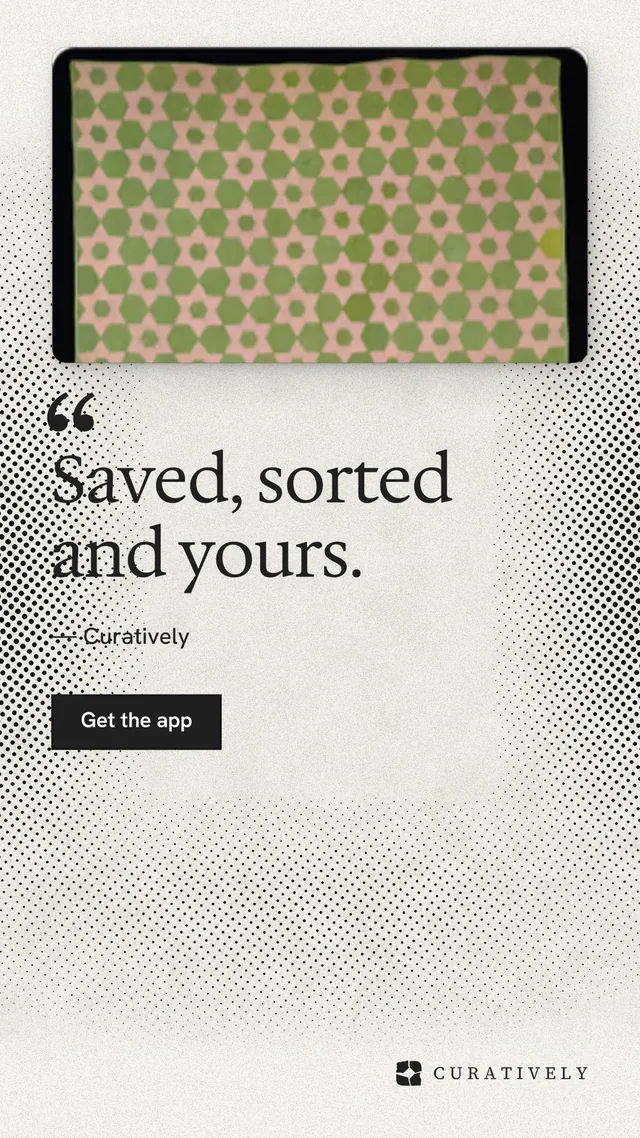 Instagram story for Curatively: "Saved, sorted and yours." Ink sticker style, quote layout, light palette in white, grey, yellow.