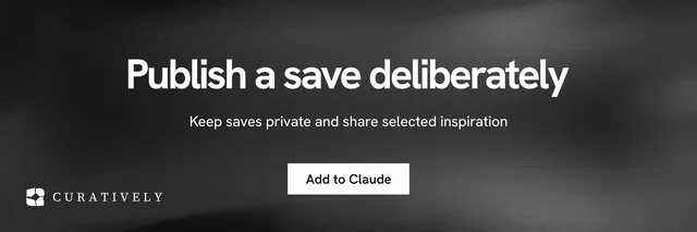 X header for Curatively: "Publish a save deliberately". Swiss style, centred layout, dark palette in black, grey.
