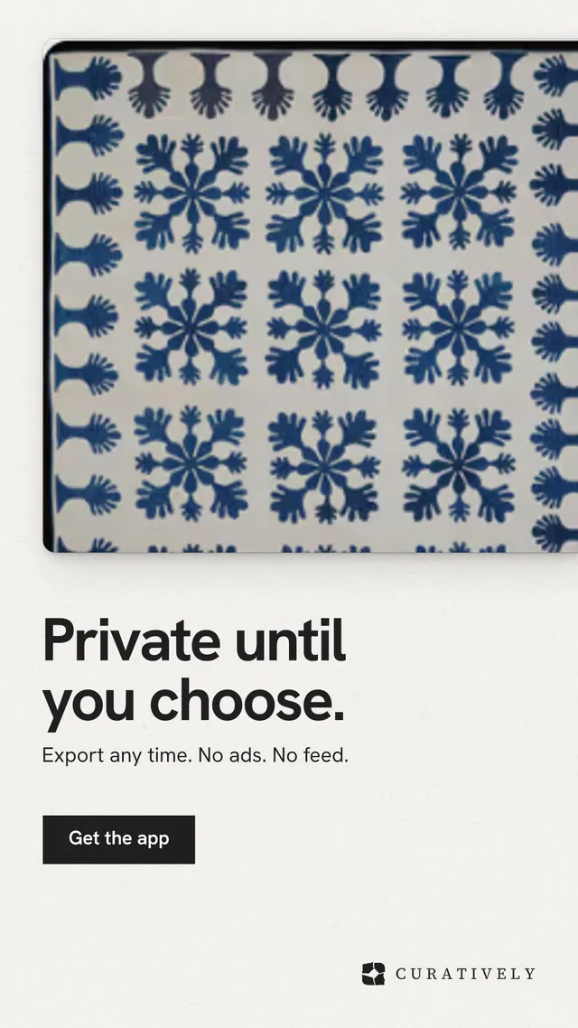 Instagram story for Curatively: "Private until you choose." Swiss style, bottom layout, light palette in white, grey.