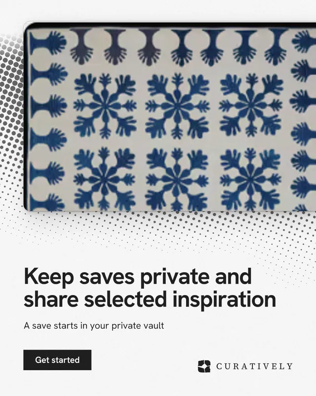 Instagram portrait post for Curatively: "Keep saves private and share selected inspiration". Swiss style, bottom layout, light palette in white, grey, blue.