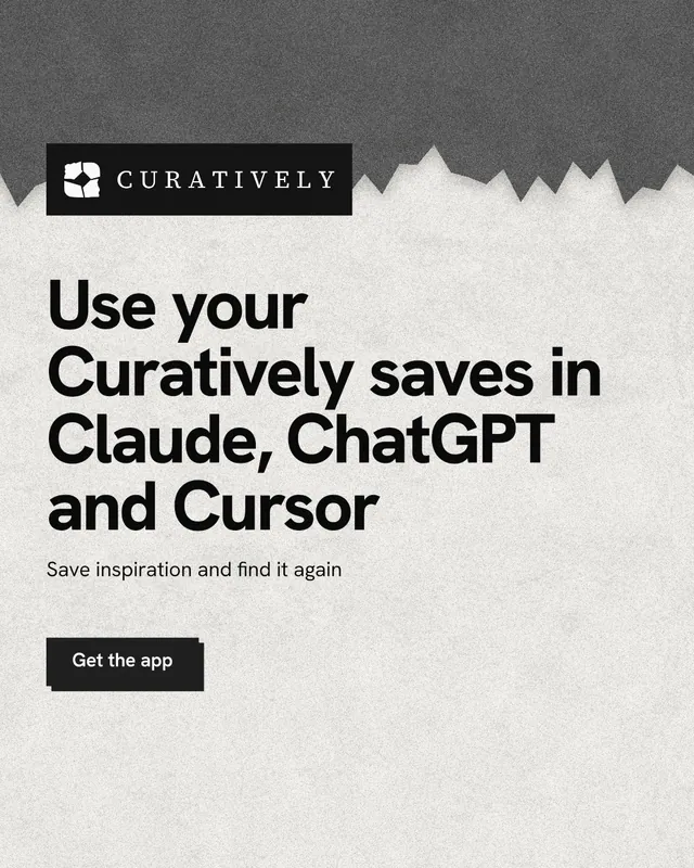 Instagram portrait post for Curatively: "Use your Curatively saves in Claude, ChatGPT and Cursor". Paper trio style, announce layout, light palette in grey, white.