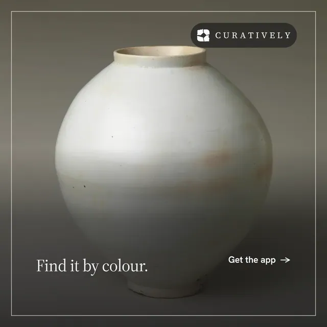 Instagram post for Curatively: "Find it by colour." Editorial style, image led layout, dark palette in grey, black, white.