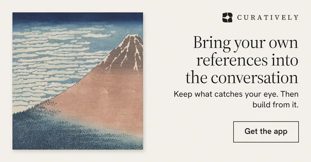 Social ad for Curatively: "Bring your own references into the conversation". Editorial style, right layout, light palette in white, grey.