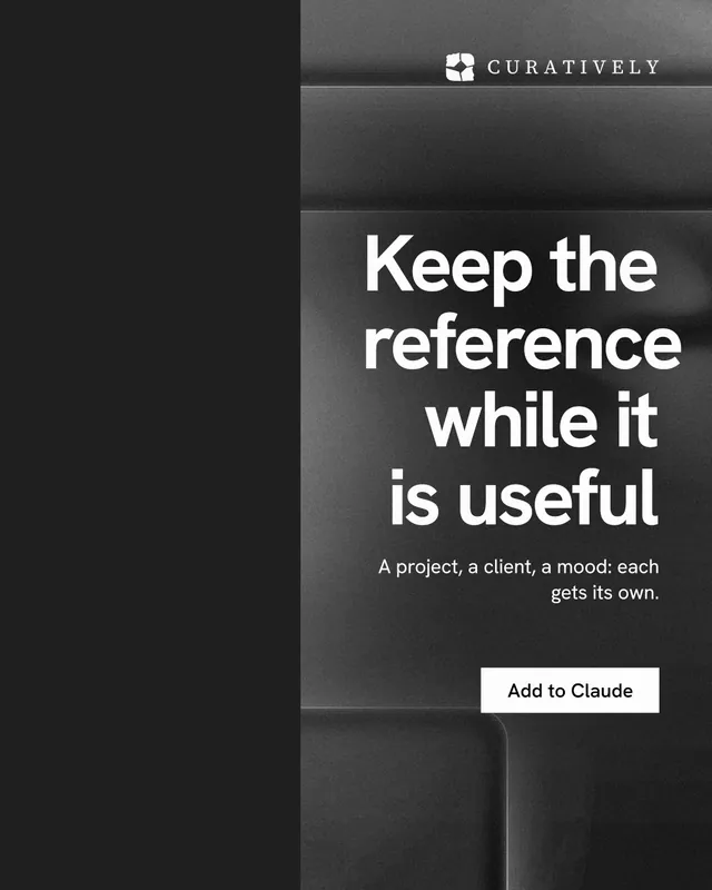 Instagram portrait post for Curatively: "Keep the reference while it is useful". Swiss style, right layout, dark palette in black, grey.