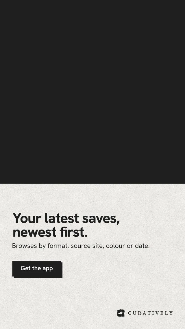 Instagram story for Curatively: "Your latest saves, newest first." Paper trio style, bottom layout, light palette in black, white.