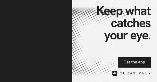 Social ad for Curatively: "Keep what catches your eye." Swiss style, right layout, light palette in black, white, grey.